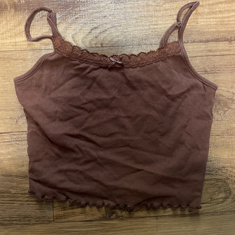 American Eagle brown lace trim cami